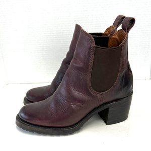 Frye Sabrina Chelsea Ankle boots block heel leather Oxblood brown bootie sz 7.5